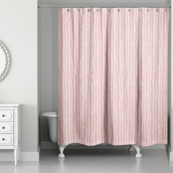 Creative Products Blush And White Herringbone Pattern 71x74 Shower Curtain