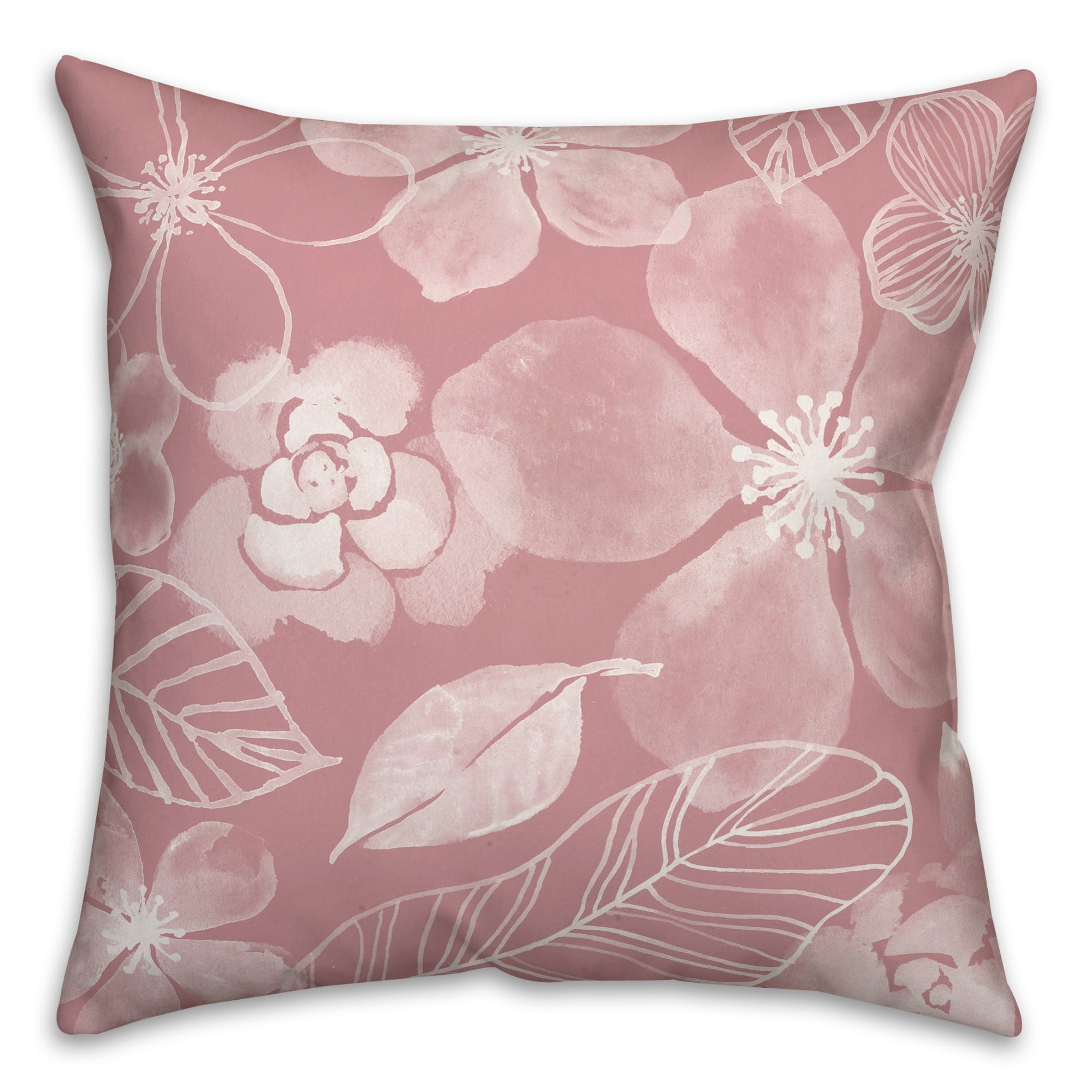 Blush Pink Floral Watercolor 18" Square Indoor/Outdoor Pillow