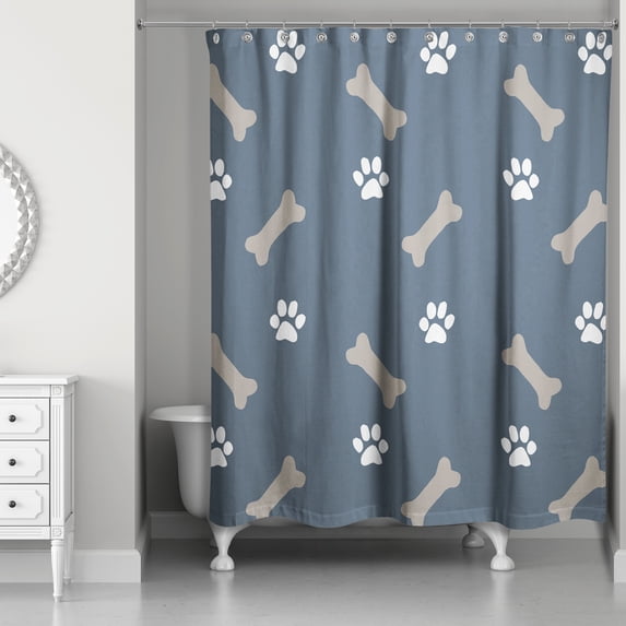 Creative Products Bones And Paws Blue 71 x 74 Shower Curtain