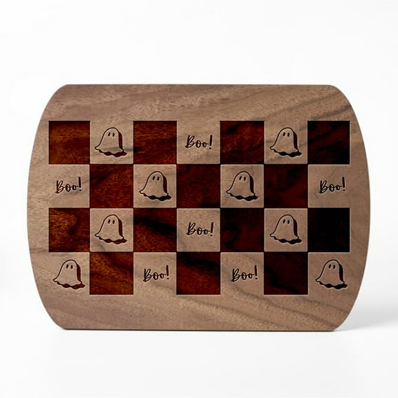Creative Products Boo Ghost Check Pattern 8 x 11 Walnut Oval Cutting Board