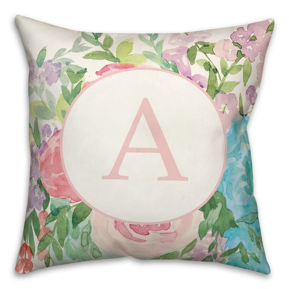 Creative Products Bright Flowers Monogram 18x18 Personalized Spun Poly Pillow