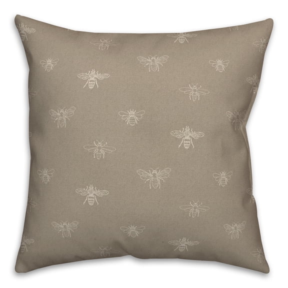 Creative Products Brown Delicate Bee Pattern 18 x 18 Spun Poly Pillow