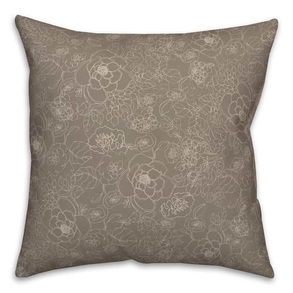 Creative Products Brown Line Floral 18 x 18 Spun Poly Pillow