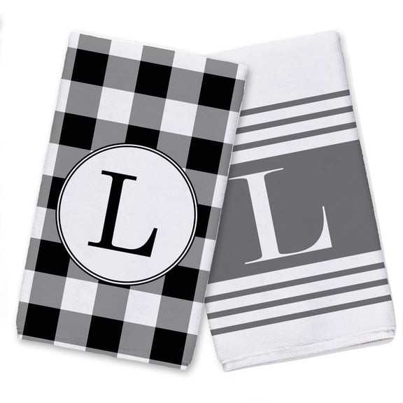 Creative Products Buffalo Check and Stripe Monogram - L 16 x 25 Tea Towel Set of 2