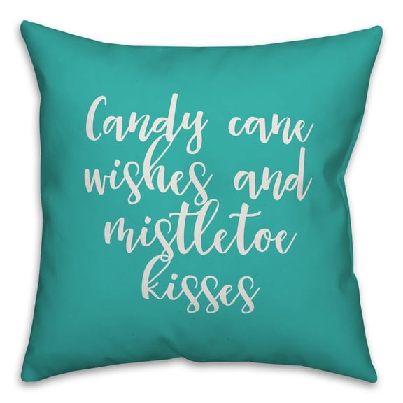 Creative Products Candy Cane Kisses And Mistletoe Kisses in Teal 18x18 Spun Poly Pillow