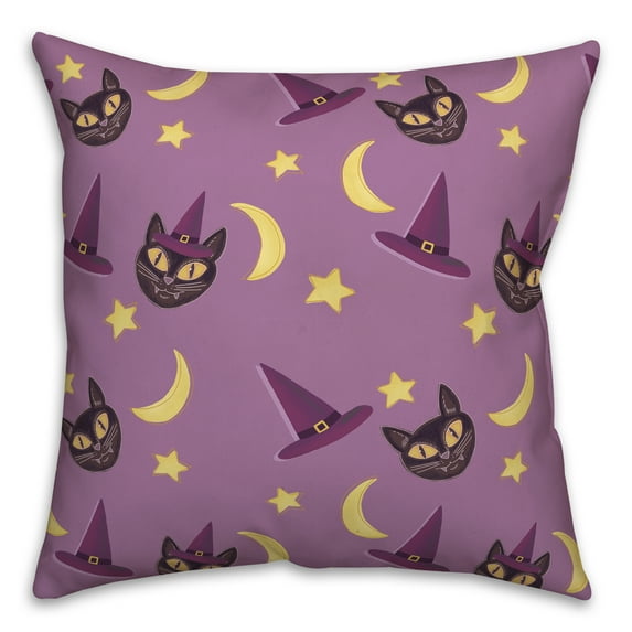 Creative Products Cat Moon Stars and Hats Pattern 20 x 20 Spun Poly Pillow
