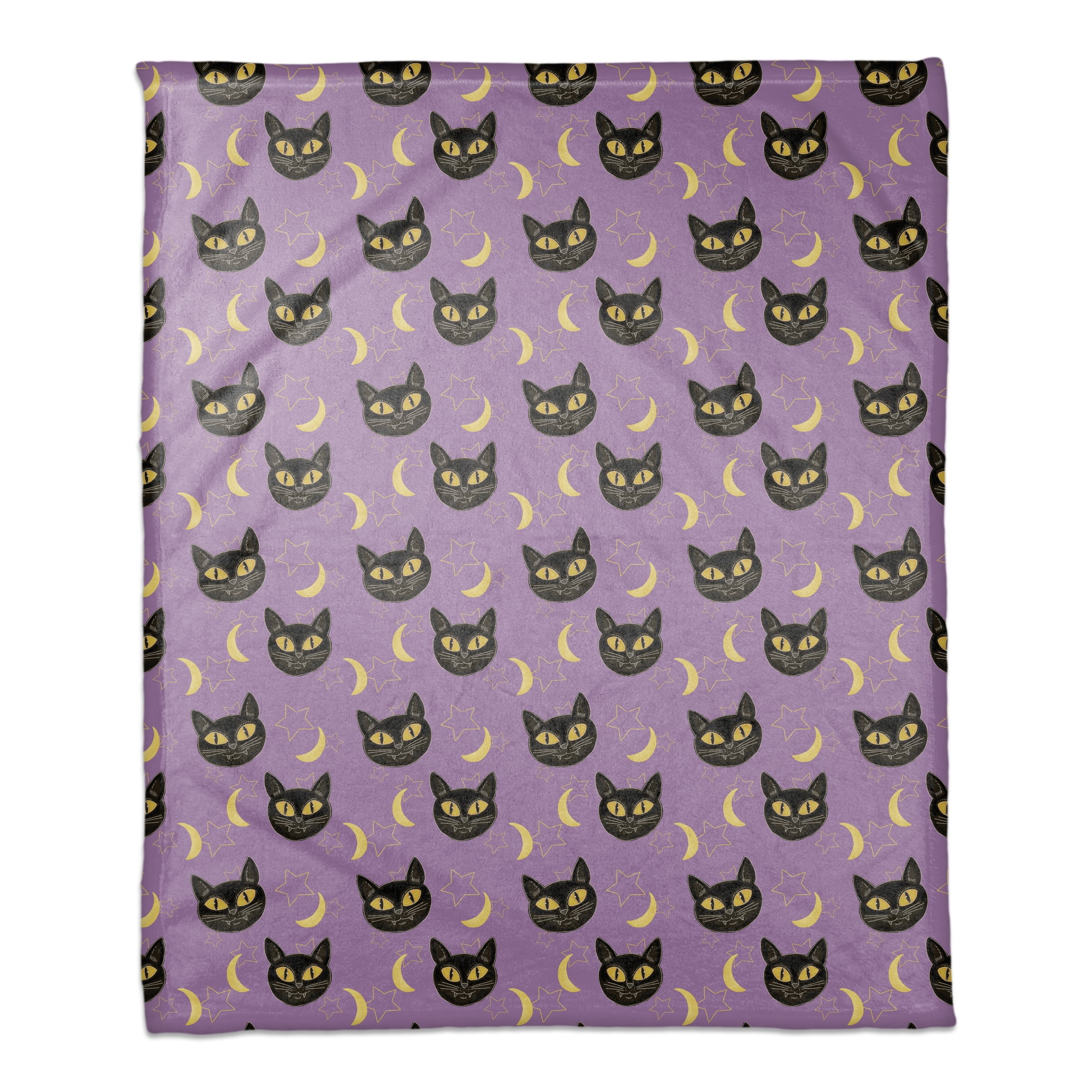 Purple Cat Moon and Stars Fleece Throw Blanket