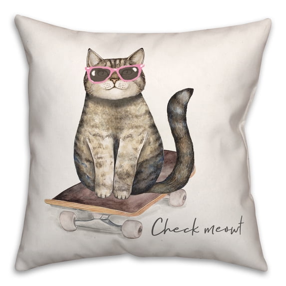 Creative Products Cat on Skateboard 18x18 Spun Poly Pillow