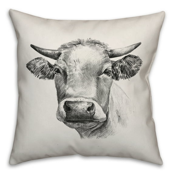 Creative Products Charcoal Cow Sketch 26x26 Spun Poly Pillow