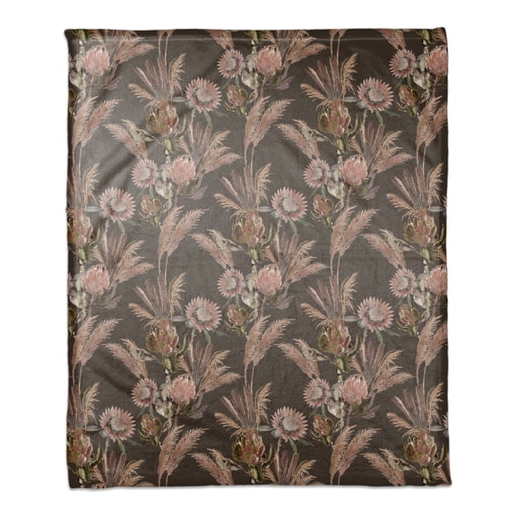 Creative Products Charcoal Protea Blooms 50 x 60 Coral Fleece Blanket