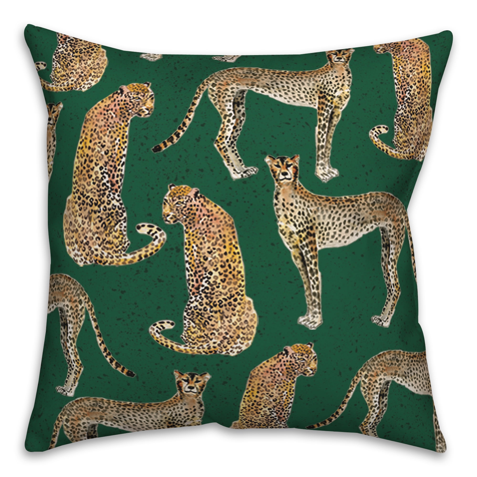 Green Spun Polyester Cheetah Print 18" Square Indoor/Outdoor Pillow