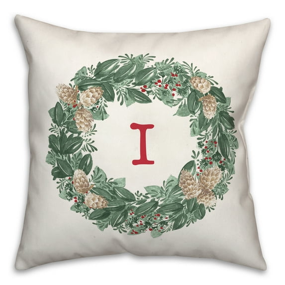 Creative Products Christmas Wreath Monogram I 18x18 Spun Poly Pillow