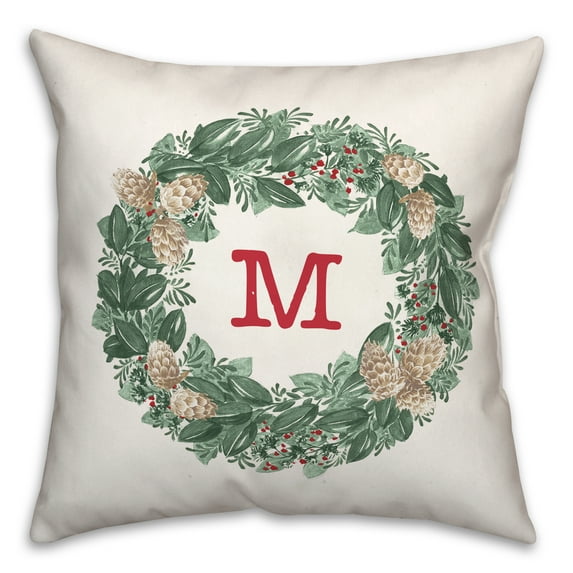 Creative Products Christmas Wreath Monogram M 18x18 Spun Poly Pillow
