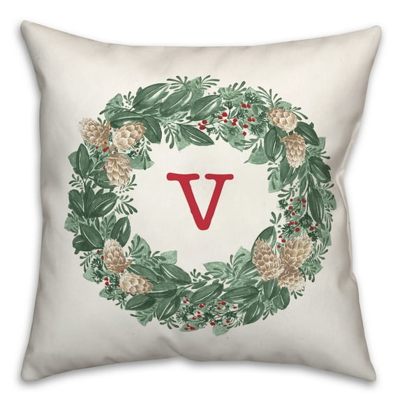 Creative Products Christmas Wreath Monogram V 18x18 Spun Poly Pillow