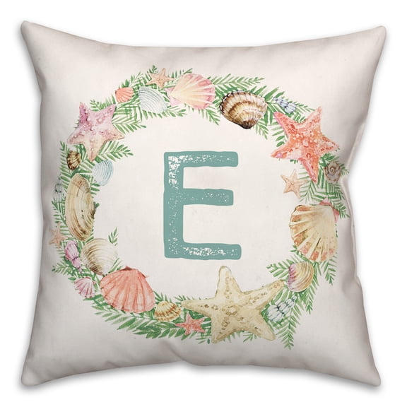 Creative Products Coastal Christmas Monogram - E 18x18 Spun Poly Pillow