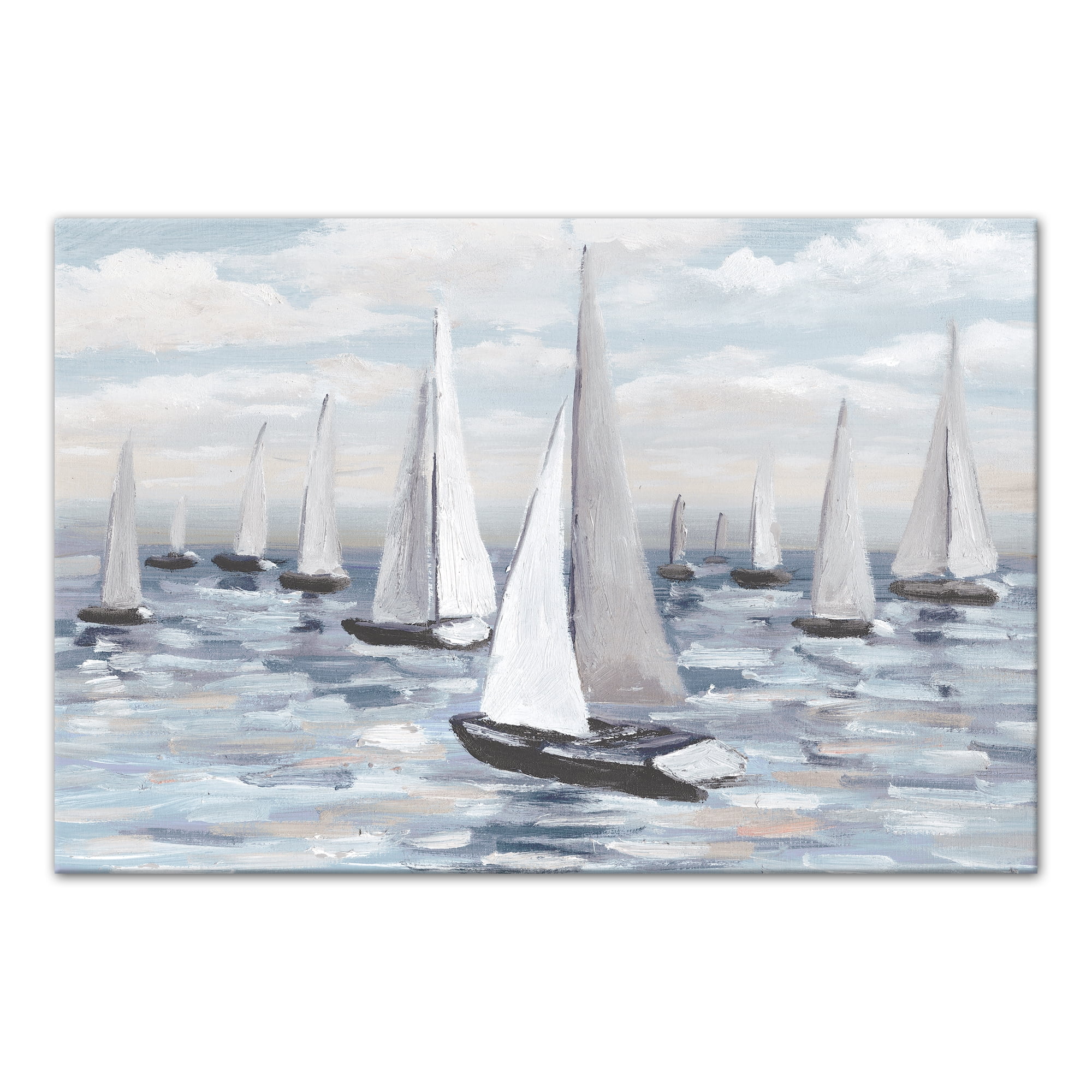 Coastal Sailboats 36 x 24 Blue Canvas Wall Art