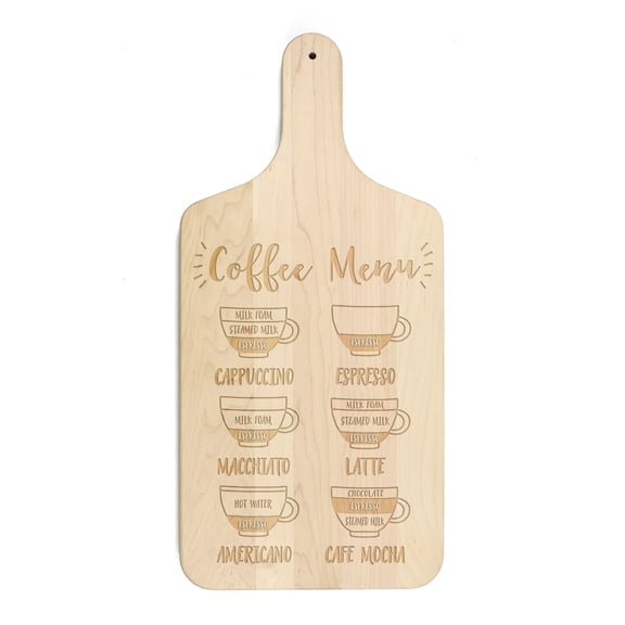 Creative Products Coffee Menu 8 x 17 Maple Paddle Cutting Board