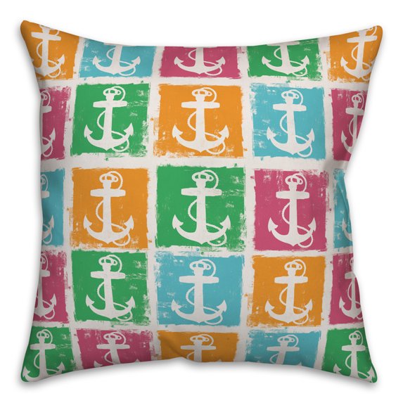Creative Products Colorful Anchor Pattern 16x16 Spun Poly Pillow