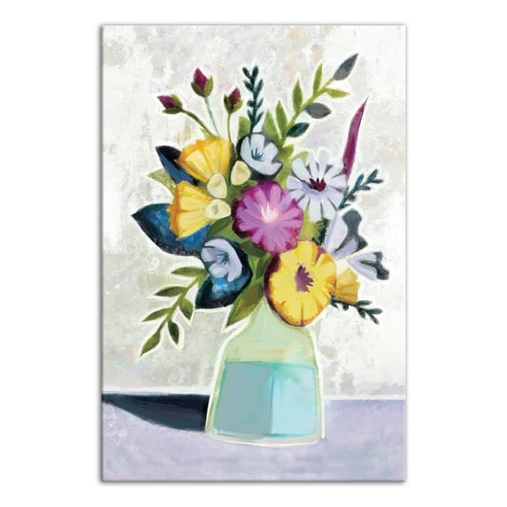 Creative Products Colorful Painted Florals in Blue Vase 12x18 Canvas Wall Art