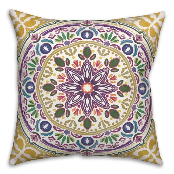 Creative Products Colorful Yellow Purple Medallion 20x20 Indoor / Outdoor Pillow
