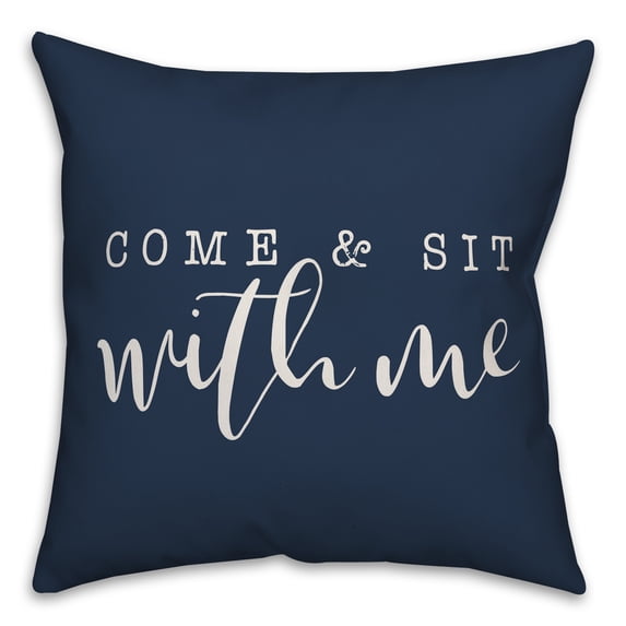 Creative Products Come and Sit With Me Script Navy 16x16 Indoor / Outdoor Pillow