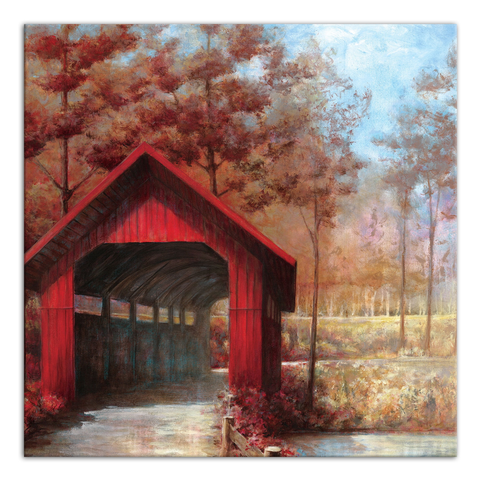 Rustic Red Covered Bridge Canvas Wall Art, 16 x 16 Inches