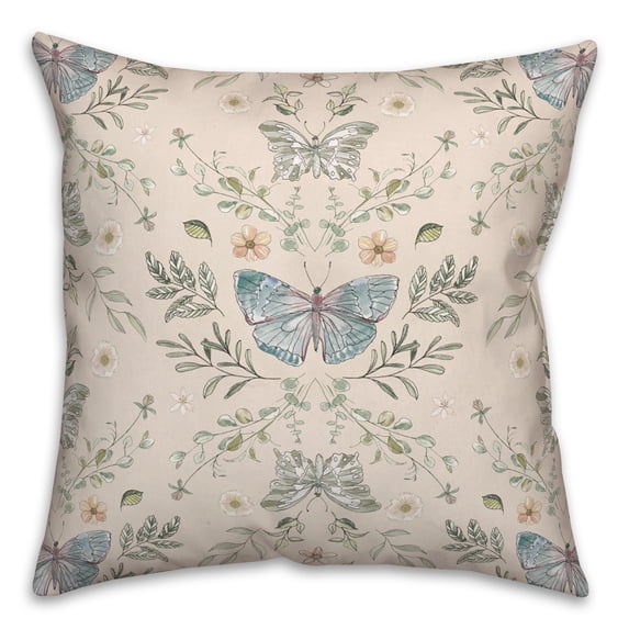 Creative Products Cream Butterfly Pattern 18 x 18 Spun Poly Pillow