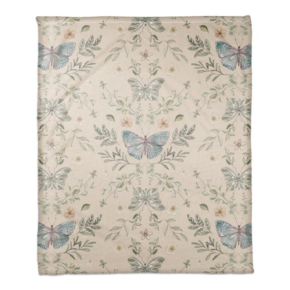 Creative Products Cream Butterfly Pattern 50 x 60 Coral Fleece Blanket