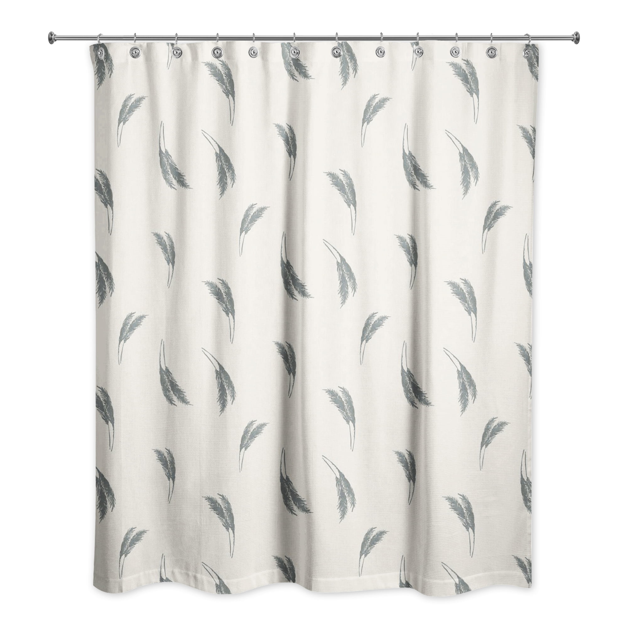 Cream and Emerald Feather Grass Polyester Shower Curtain with Liner