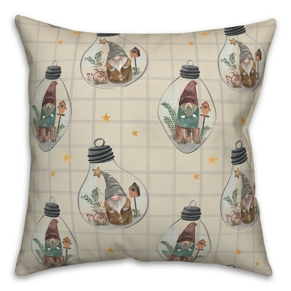 Creative Products Cream and Gray Check Gnome Globe Pattern 18 x 18 Spun Poly Pillow
