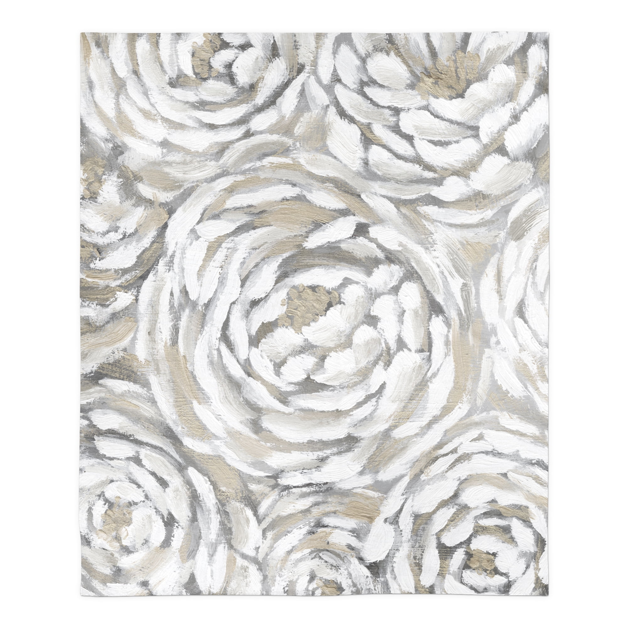 Cream and Gray Floral Sherpa Fleece Throw Blanket