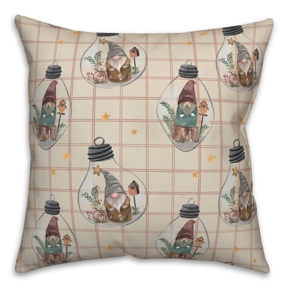 Creative Products Cream and Red Check Gnome Globe Pattern 18 x 18 Spun Poly Pillow