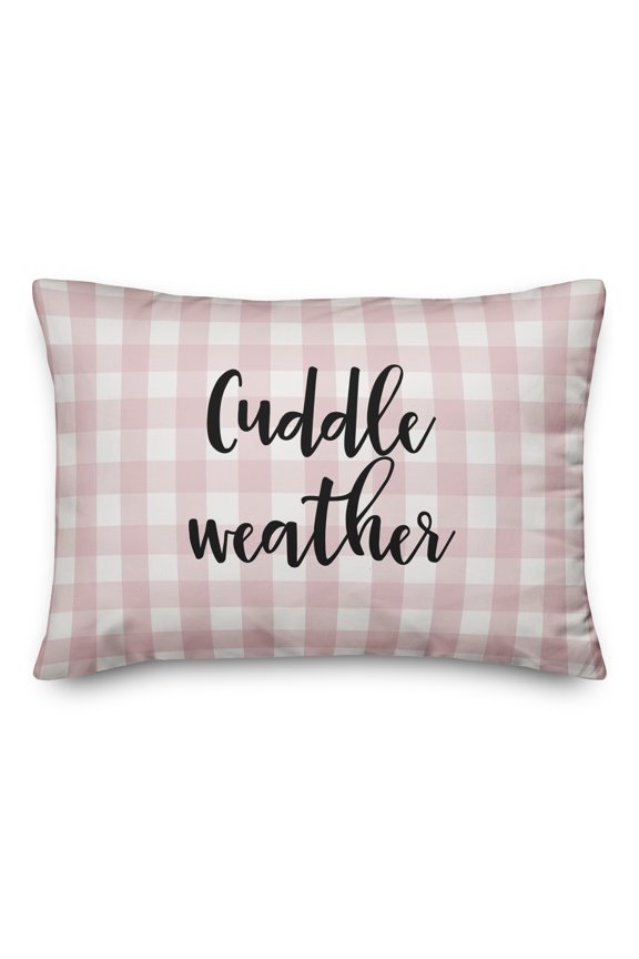 Cuddle Weather in Black Text on Pink Plaid 14x20 Spun Poly Pillow
