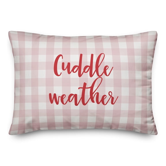 Creative Products Cuddle Weather in Red Text on Pink Plaid 14x20 Spun Poly Pillow