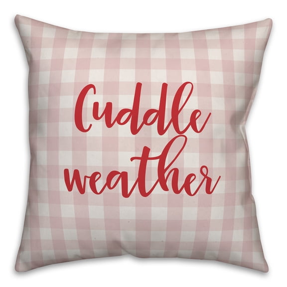 Creative Products Cuddle Weather in Red Text on Pink Plaid 16x16 Spun Poly Pillow
