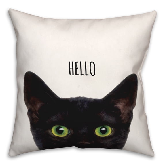 Creative Products Curious Hello Black Cat 16 x 16 Spun Poly Pillow