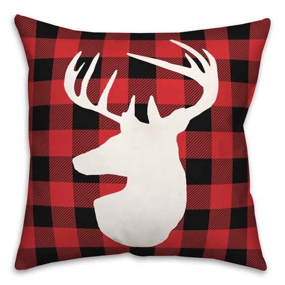 Creative Products Deer Head on Red Black Buffalo Plaid 18 x 18 Spun Poly Pillow