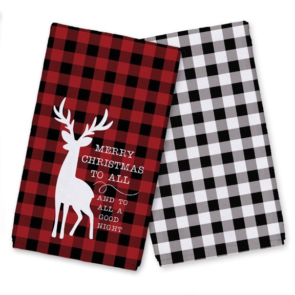 Creative Products Deer Merry Buffalo Check 16 x 25 Tea Towel Set of 2