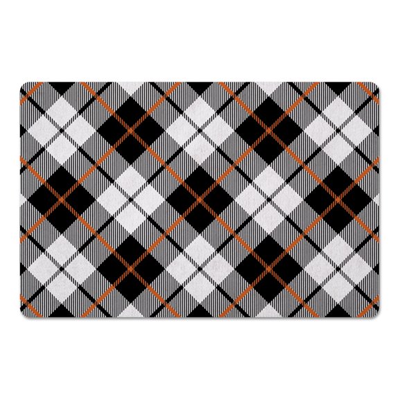 Creative Products Diagonal Plaid Black And Orange 27x18 Floor Mat