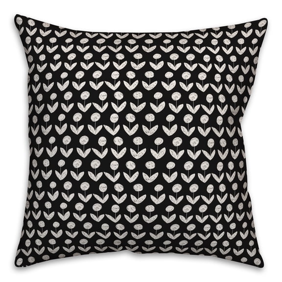 Creative Products Drawn Flowers in Black 16x16 Spun Poly Pillow