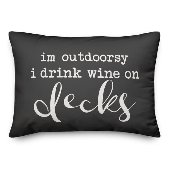 Creative Products Drink Wine on Decks Black and White 14x20 Indoor / Outdoor Pillow