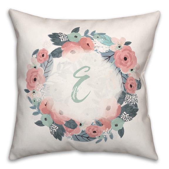 Creative Products E Monogram Wreath 18x18 Spun Poly Pillow
