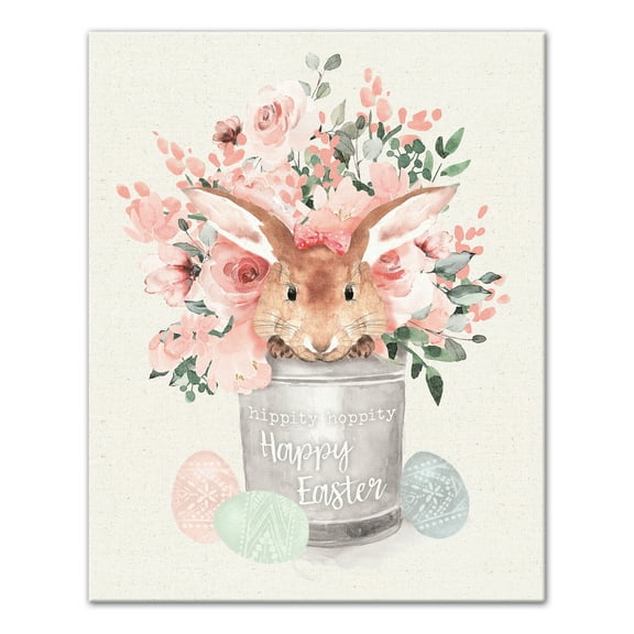 Creative Products Easter Bunny Floral Bucket 16 x 20 Canvas Wall Art