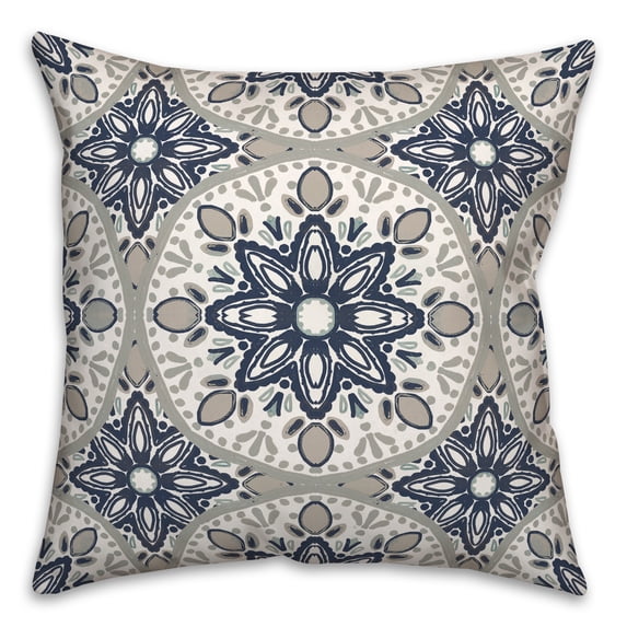 Creative Products Faded Blue Gray Medallions 18x18 Indoor / Outdoor Pillow