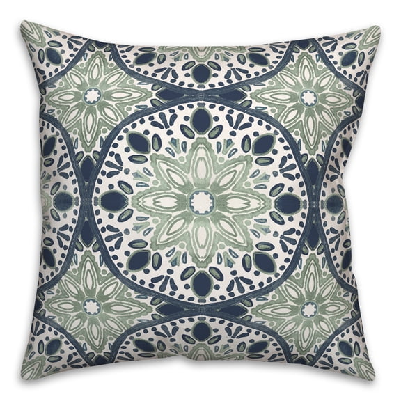 Creative Products Faded Blue Green Medallions 18x18 Indoor / Outdoor Pillow