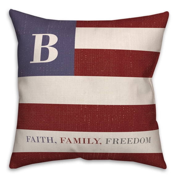 Creative Products Faith Family Freedom Monogram Flag B 18x18 Spun Poly Pillow