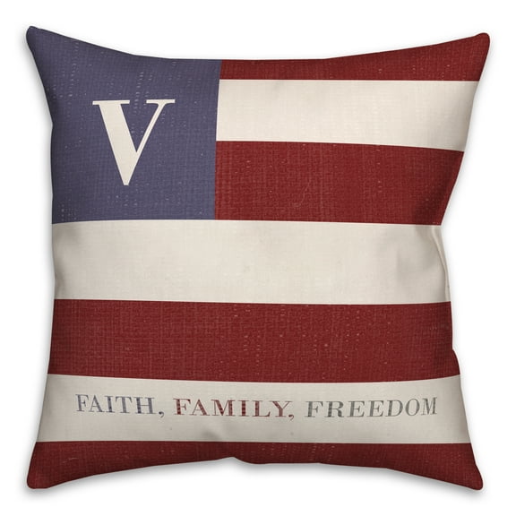 Creative Products Faith Family Freedom Monogram Flag V 18x18 Spun Poly Pillow