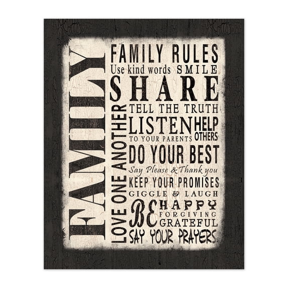 Creative Products Family Rules Black And White 16x20 Canvas Wall Art