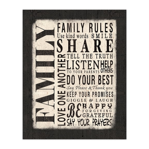 Creative Products Family Rules Black And White 8x10 Canvas Wall Art
