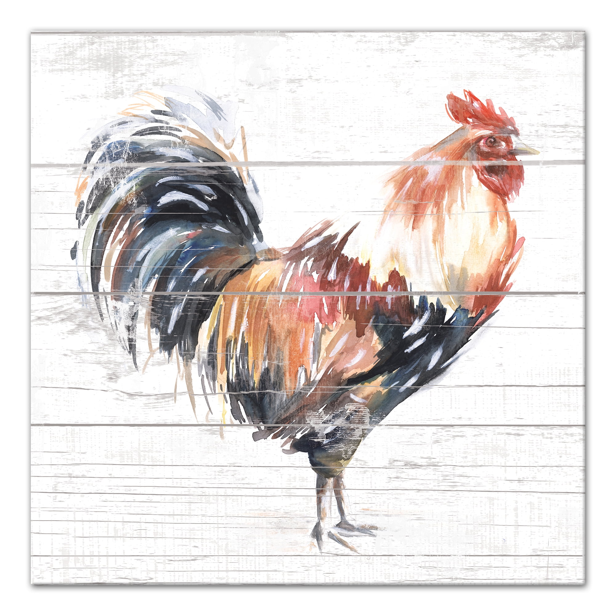 Colorful Farmhouse Chicken Canvas Wall Art, 16x16 Inches